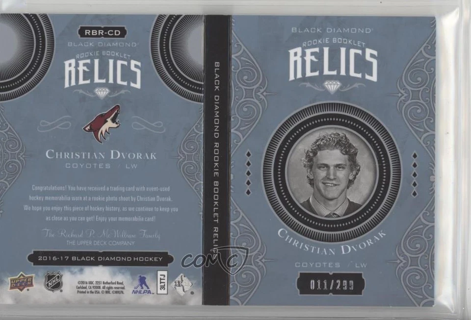 2016-17 Upper Deck Black Diamond Rookie Booklet Relics /299 Christian Dvorak RC - Image 2 of 2