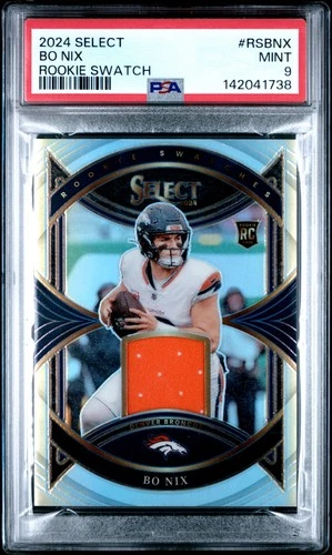 2024 Panini Select Rookie Swatches Bo Nix RSBNX Silver Prizm 76/125 RC PSA 9