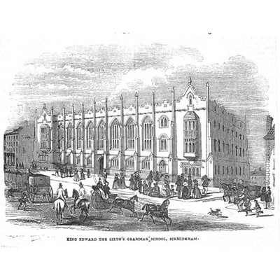 BIRMINGHAM King Edward 6th Grammar School - Antique Print 1844