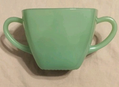 Vintage Fire King Jadeite Green Charm Square Sugar Bowl Kitsch Jade Retro Coffee