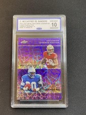 Christian McCaffrey/Barry Sanders Leaf Metal Legends Laser Purple #/15 CCG 10