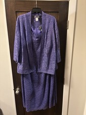 Alex Evenings Purple 2 Piece Evening Suit, Tank Dress Sequined Jacket, 22W