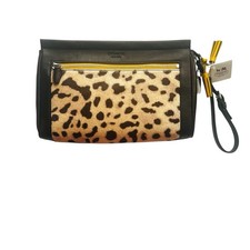 Pochette Coach Legacy Ocelot con cerniera stampa leopardata pelle di vitello marrone nuova con etichette
