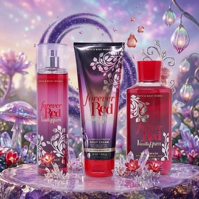 Bath & Body Works Forever Red Vanilla Rum Fragrance Mist Wash Cream 3 Pc Set