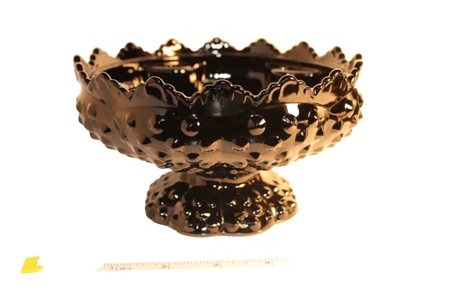 VTG Fenton Ebony Black Glass Hobnail 6 Spot Multi Candle Holder Pedestal Bowl