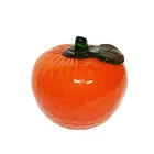 Murano Style Art Glass Orange Figurine Blown Glass Fruit Vintage Green Leaf 4"