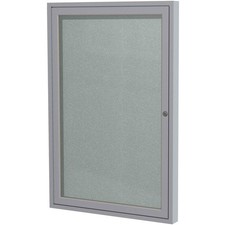 Ghent174; 1 Door Enclosed Vinyl Bulletin Board Silver w/Silver Frame 30"W x 36"H