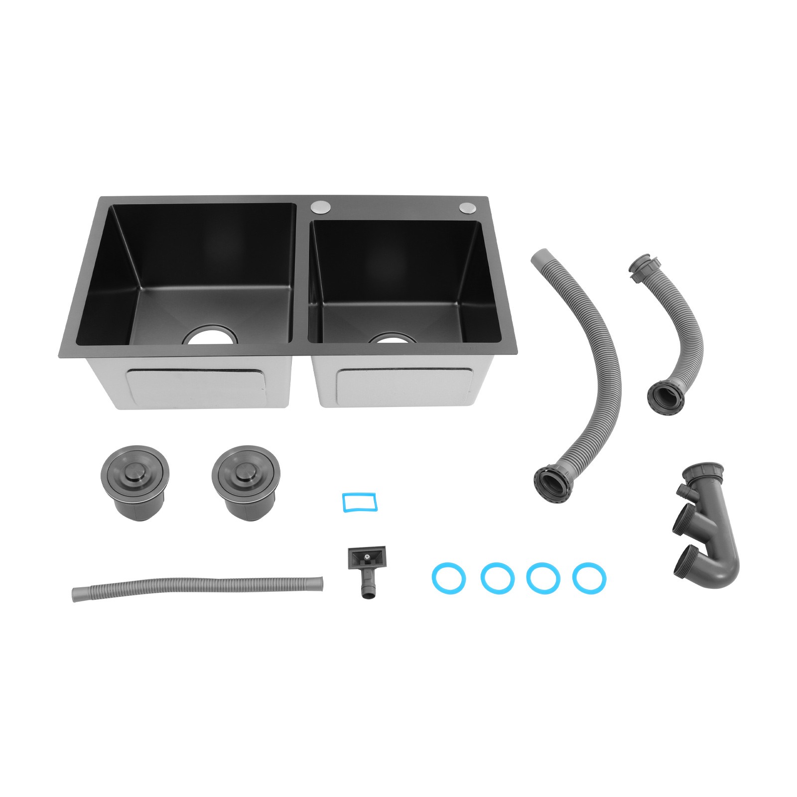 Double-Bowl Kitchen Sink, Multifunctional Overmount Stainless Steel Sink, Black