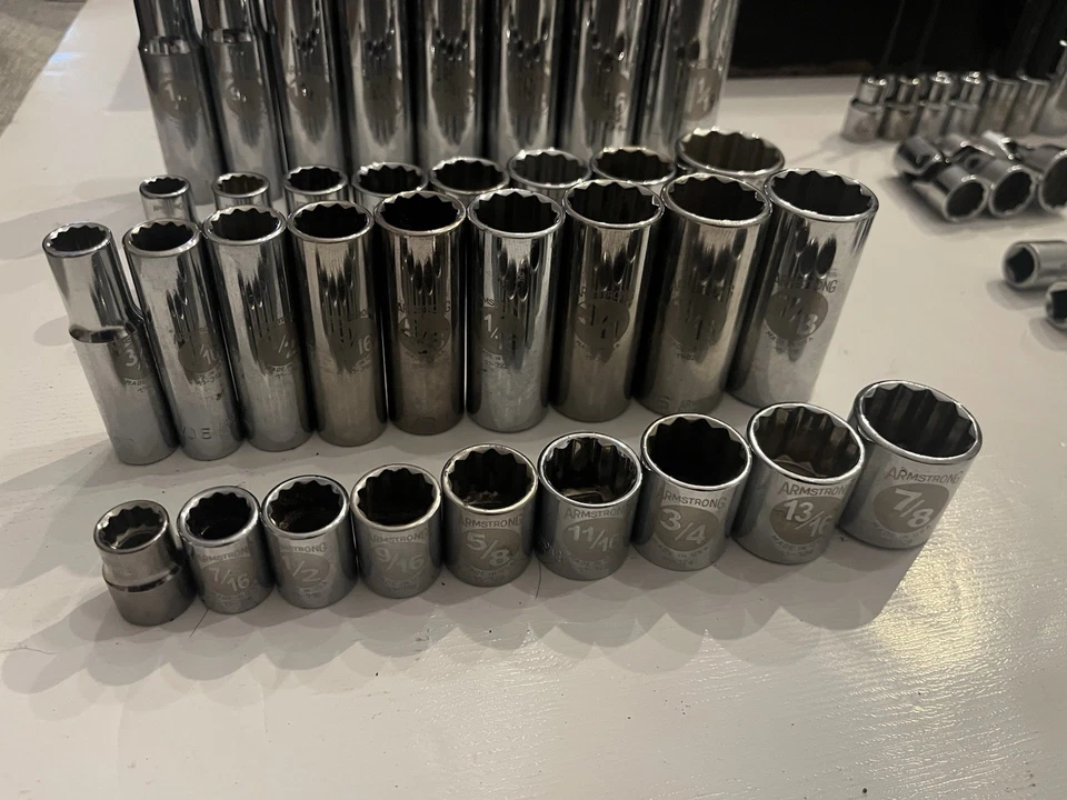 Armstrong Tools 57Pc 3/8”+1/2” Drive Socket Breaker Bar Ratchet Shallow Deep Hex - Image 4 of 4