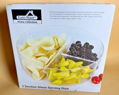 Euro-Ware Home Collection 3-Section Glass Serving Dish   New in Box