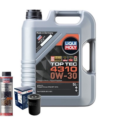 Motoröl 0W30 LIQUI MOLY Top Tec 4310 5L+BOSCH Ölfilter +Ölschlammspülung
