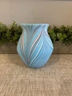 Art Glass Pulled Feather Satin Blue Vase 8” ?Fenton? Dave Fetty Style Read Desc.