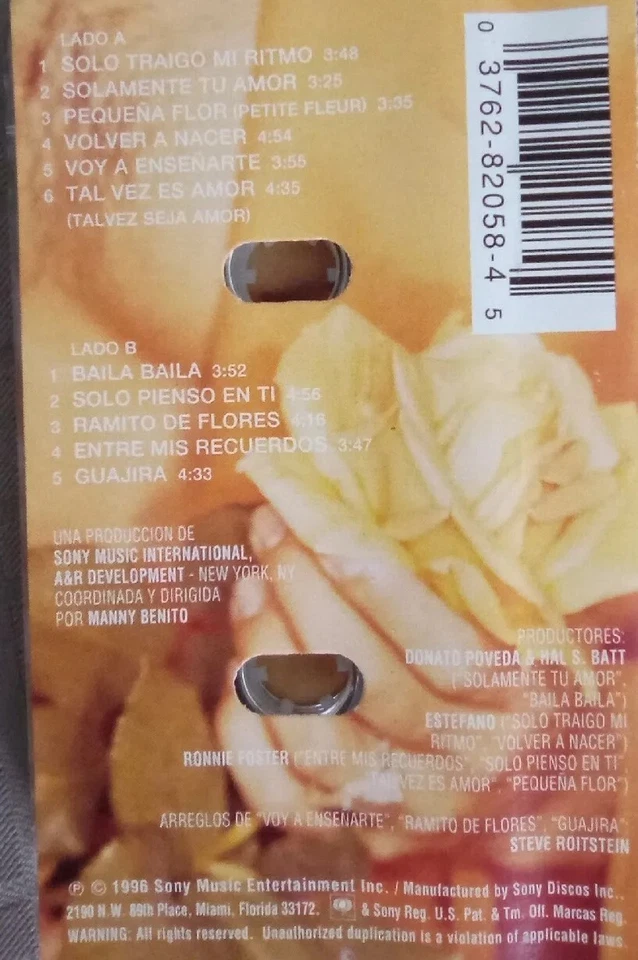CHAYANNE Cassette VOLVER A NACER 1996 SONY, LATIN POP, PUERTO RICO  Foto 2 de 3