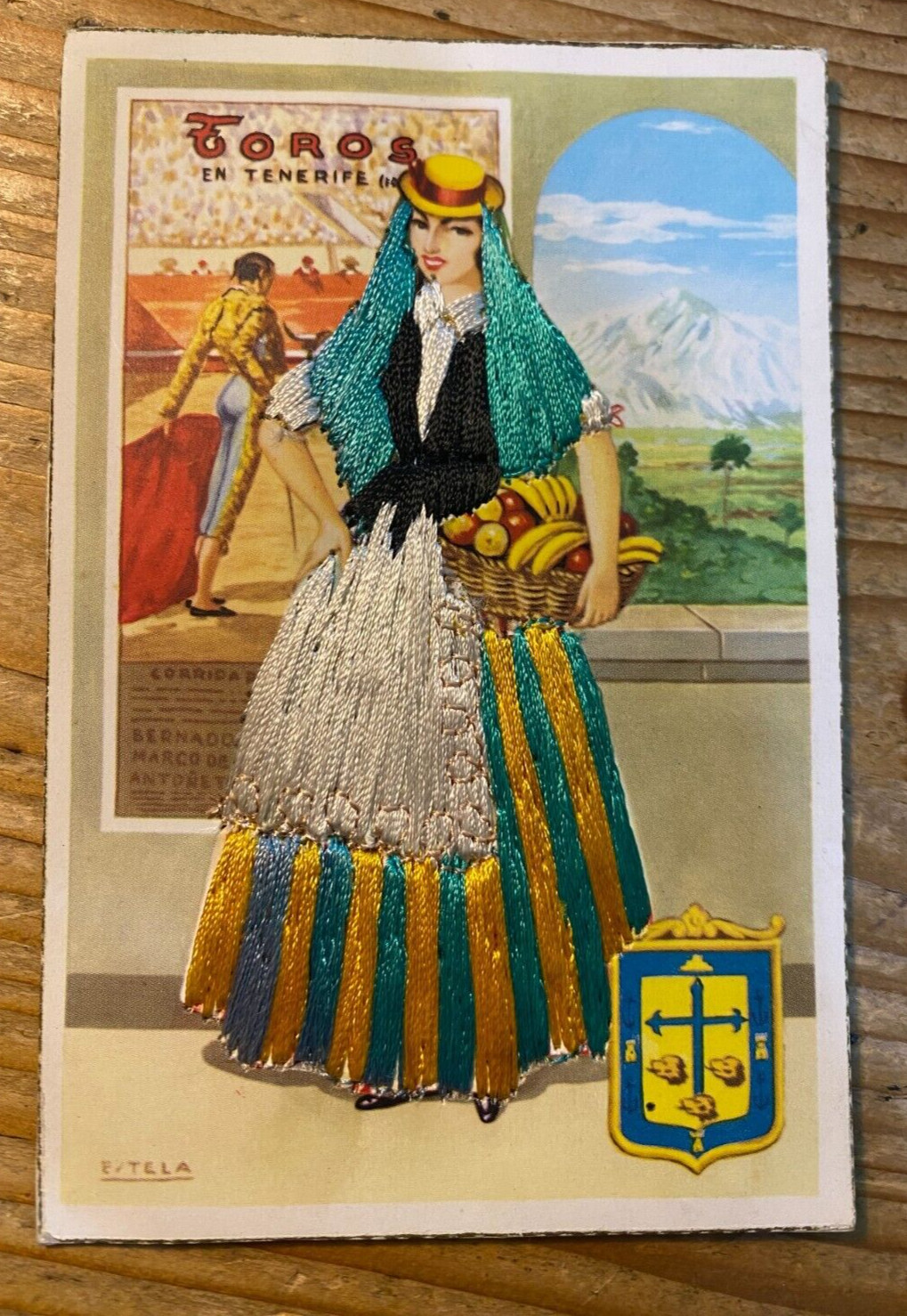 VESTIDO DE SEDA BORDADO CORRIDA DE TOROS FLAMENCA MATADOR TENERIFE - POSTAL MADRID