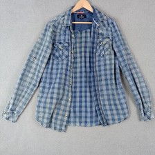 Buffalo David Bitton Size L Woven Blue Plaid Button-Up Cotton Shirt