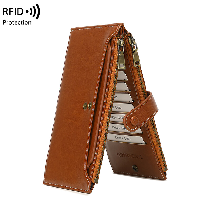ISuperb RFID Blocking Leather Card Wallet – 13 Card Slots, Zipper Coin Purse, Compact Size For Women & Travel - View #7
