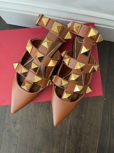 valentino garavani roman stud ankle cuff leather ballerinas