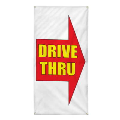 Vertical Vinyl Banner Multiple Sizes Right Arrow Image with Drive thru Business