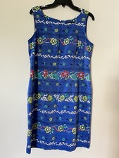 Vintage Sag Harbor Dress Womens 12 Sleeveless Blue Floral Midi Nautical Tropical