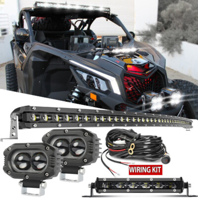 For Can-Am Maverick X3 Upper Roof 50'' Curved LED Light Bar +7'' +4'' Pods Lights