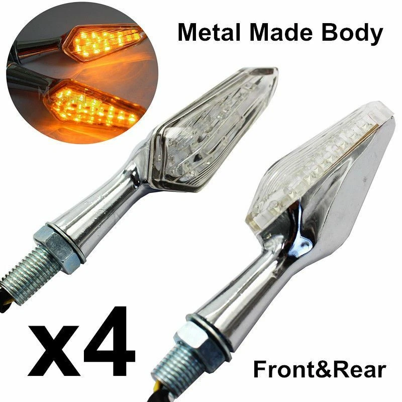 4x Metal Silver Motorcycle LED Turn Signal Indicators Lights Universal Blinker 