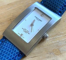 Charles-Hubert Lady 30m Steel  Rectangle Leather Analog Quartz Watch~New Battery
