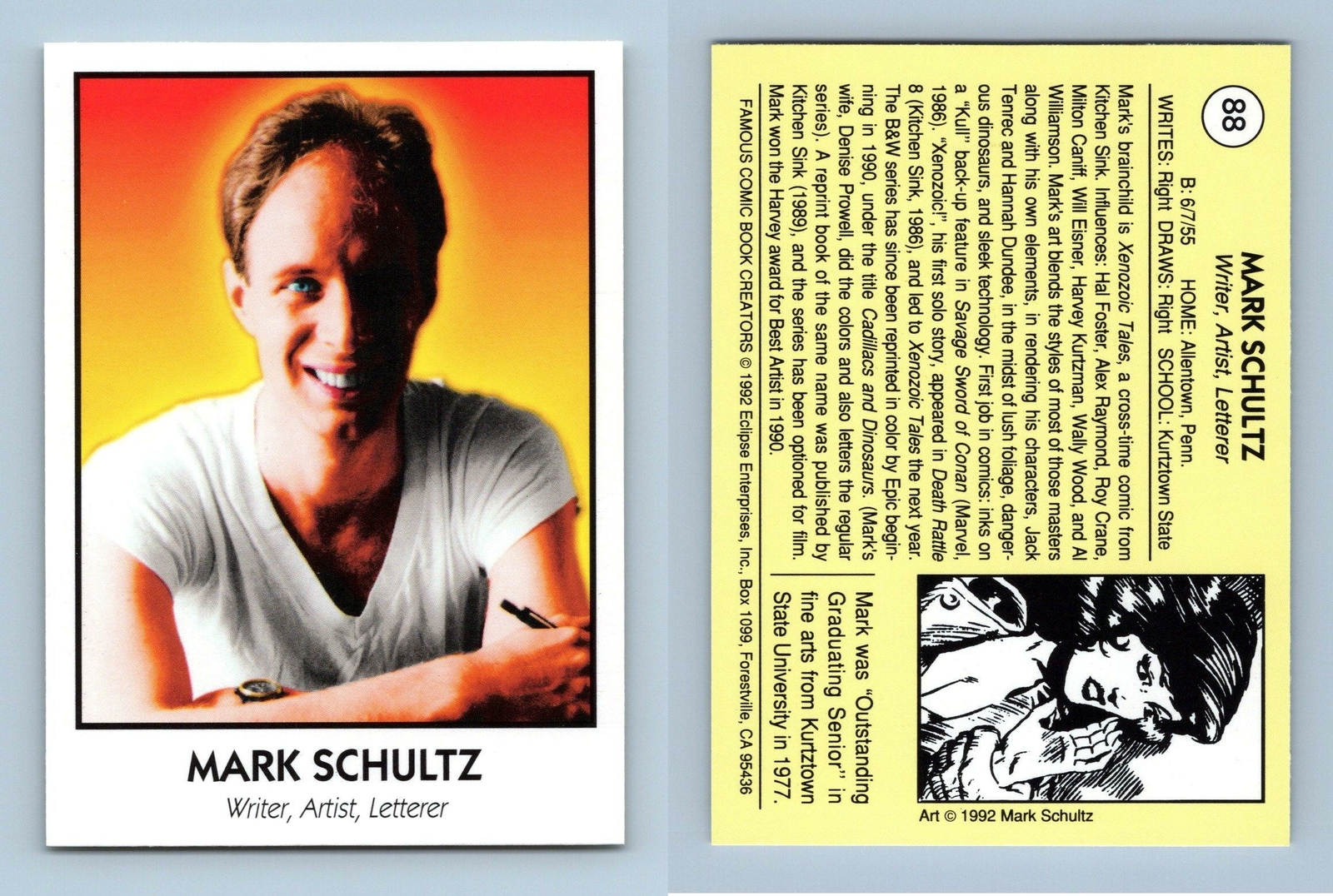Mark Schultz #88 Famous Comic Book Creators 1992 Eclipse Trading Card