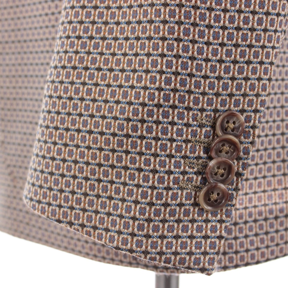 Corneliani Collection NWT Wool Sport Coat 50R (40R US) In Beige & Blue Geometric - Image 3 of 4