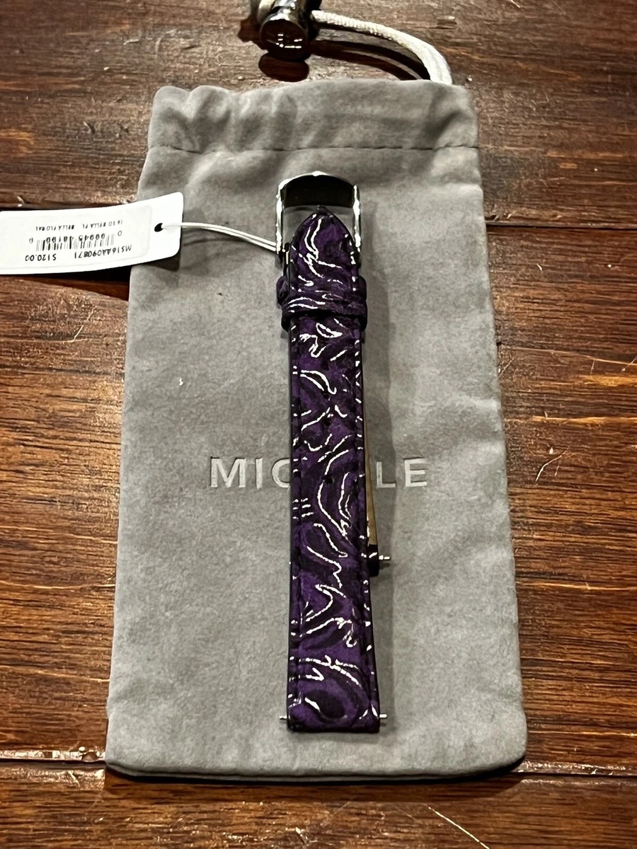 Genuine Michele 16mm Purple Bella Floral Leather Watch Band