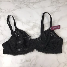 Adore Me Womens Cinthia Unlined Full Coverage Bra Sheer Black Lace Size 32C