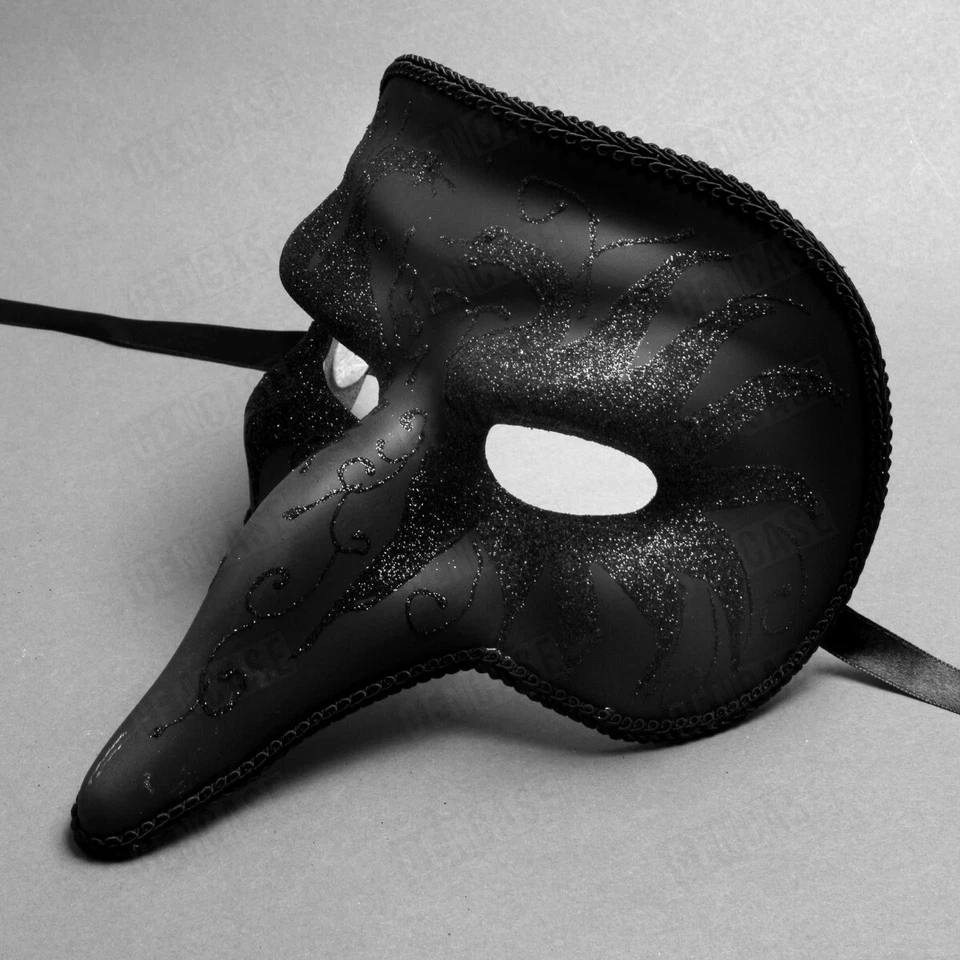 New Black Glittering Venetian Long Nose Bird Men Party Masquerade Mask Costume - Image 3 of 4