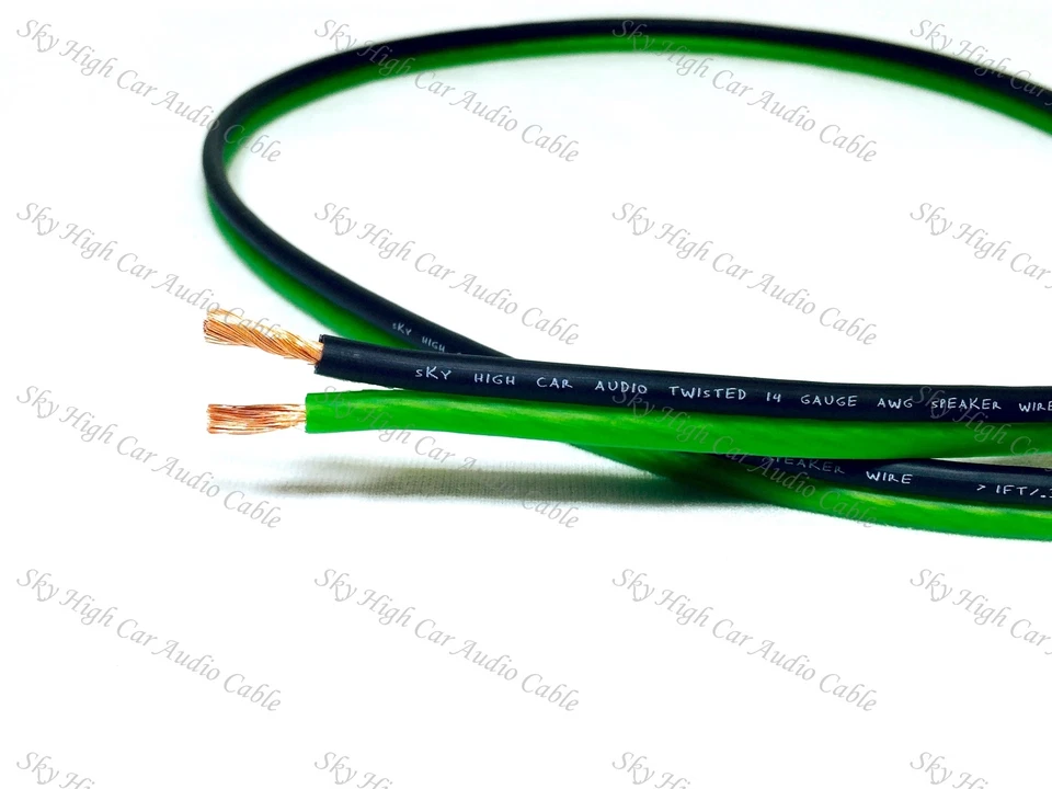 SKY HIGH CAR AUDIO 100' feet OFC TRUE 14 Gauge AWG GREEN/BK Oxygen Free Speaker Wire Car Home Audio
