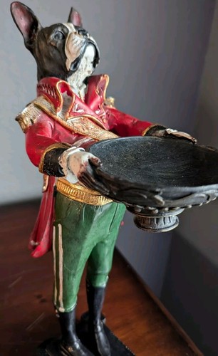 Anthropomorphic Royalty BullDog Tray Statue Boston Terrier Dog Candle Holder 13"