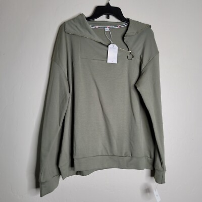 Exclusive Size XXL Green Side Neck Zip Pullover Sweatshirt Sweater