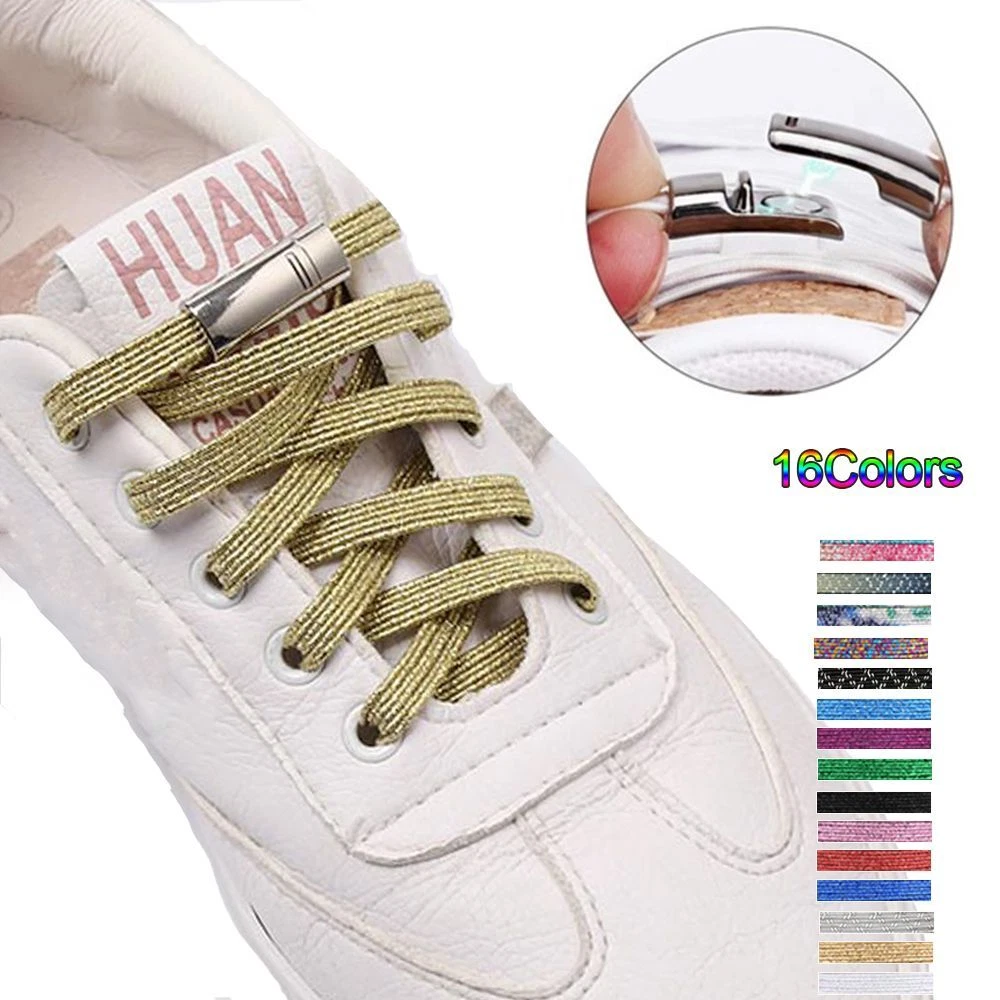 1Second Locking ShoeLaces Quick No Tie Shoe laces Bling Flat Sneakers Strap