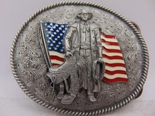 Vintage 1999 Bergamot E-257 Belt Buckle Cowboy American Flag Patriotic Western