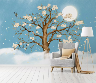 3D Moon Flower Branch G3938 Wallpaper Wall Murals Removable Self-adhesive Honey