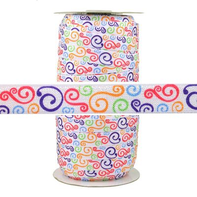 100 Yard Spool - Fold Over Elastic - Colorful Swirls - 5/8in Wide - FOE
