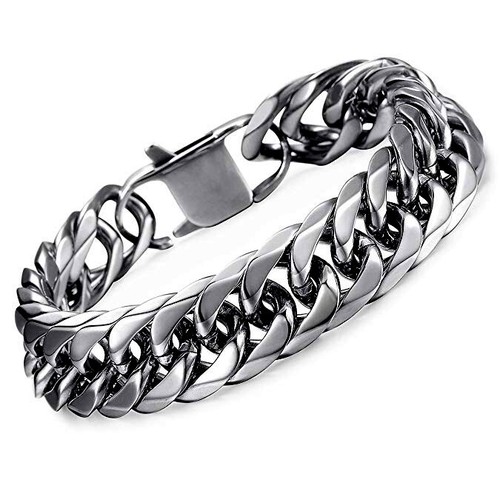 Mens 16mm Stainless Steel Gold Plated Miami Cuban Link Bracelet - Picture 3 of 10