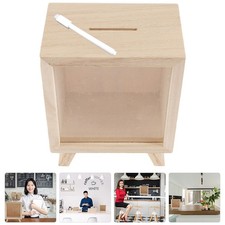 1 Set Reusable Wooden Tip Jar with Clear Window Durable Money Holder