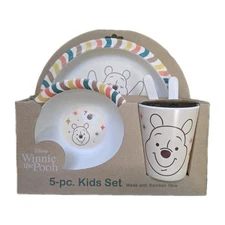 Disney Winnie The Pooh 5 Piece Kids Dish Set Bamboo Fiber New