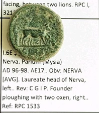 Roman Provincial - Nerva, Parium. Plowing with Oxen