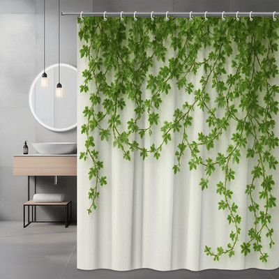 Green Floral Shower Curtain for Bathroom, Waterproof Fabric