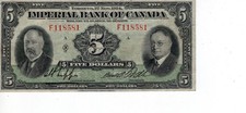 Imperial Bank of Canada 1935 $5 Five Dollars Chartered Banknotes VF