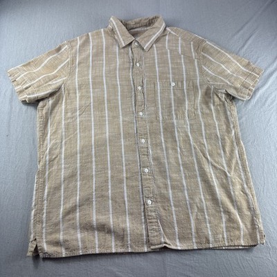 American Eagle Shirt Mens XL Beige Striped Short Sleeve Button Up Cotton READ