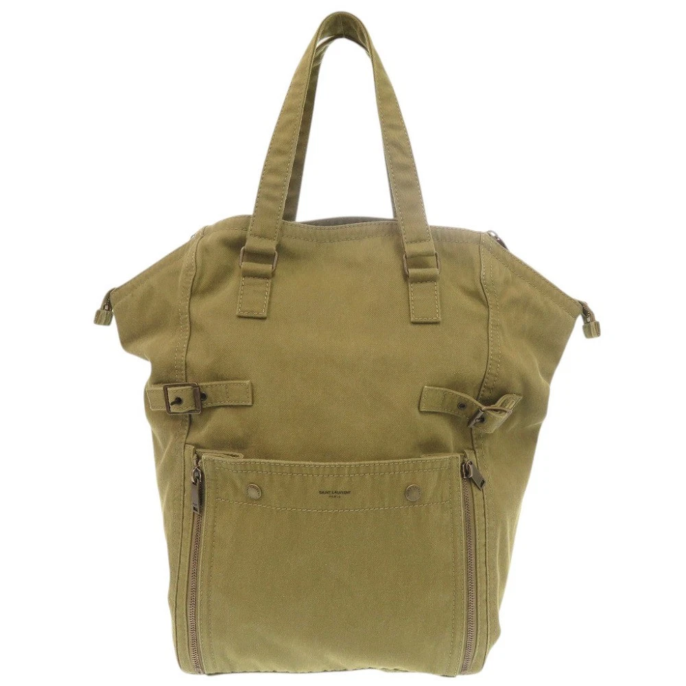 AUTHENTIC SAINT LAURENT PARIS 757970 Downtown Tote Bag khaki Canvas