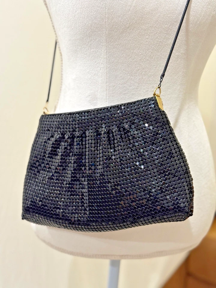 ELKA Negro Malla Dorado Disco Bolso Glam Fiesta Plisado Metal Cadena De Colección Años 70 80  Foto 2 de 4