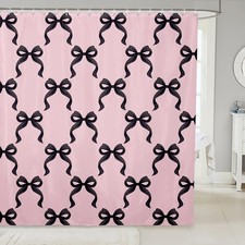 Black Bowknot Shower Curtains,Princess Style Bow-tie Pink Black Bathroom Curt...