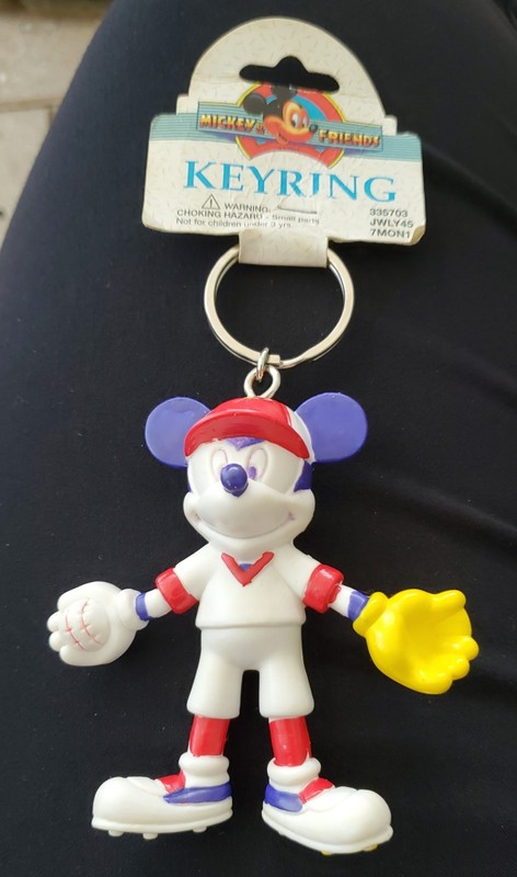 Mickey & Friends Keyring/Keychain Baseball 3 1/2" Vintage 