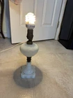 Antique Victorian White Embossed Daisy Milk Glass Lamp - Working- No Shade